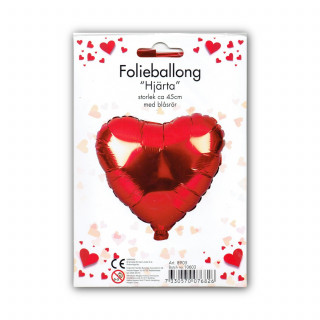 Folieballong Hjärta Röd 45cm (med blåsrör)